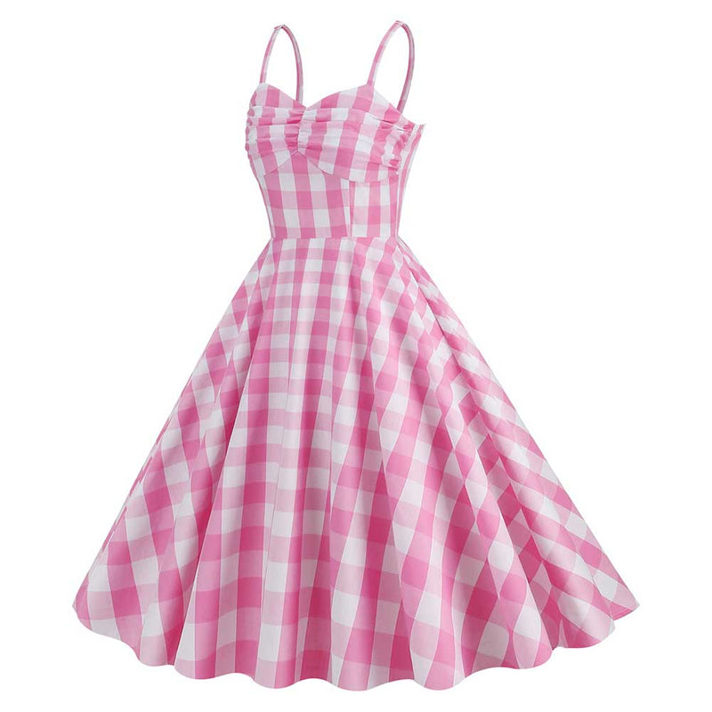 BarB Pink Style Margot Pink Plaid Dress Summer Beach Outfits Halloween Carnival Cosplay Costume BarBStyle