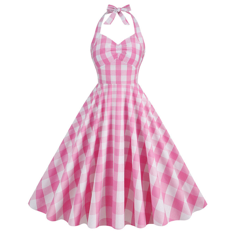 BarB Pink Style Margot Pink Plaid Dress Summer Beach Halloween Carnival Cosplay Costume BarBStyle