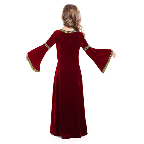 VeeGet Retro Medieval Kids Girls Red Dress Party Gown Costume Outfits Halloween Carnival Party Suit GirlKidsCostume