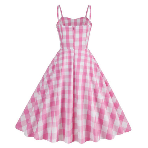 BarB Pink Style Margot Pink Plaid Dress Summer Beach Outfits Halloween Carnival Cosplay Costume BarBStyle