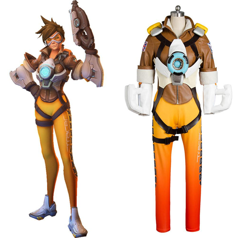 VeeGet Overwatch OW Tracer Lena Oxton Outfit Battle Suit Cosplay Costume