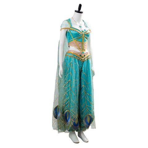 VeeGet VeeGet Adult Aladdin Naomi Scott Princess Jasmine Peacock Outfit Cosplay Costume