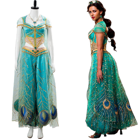 VeeGet VeeGet Adult Aladdin Naomi Scott Princess Jasmine Peacock Outfit Cosplay Costume