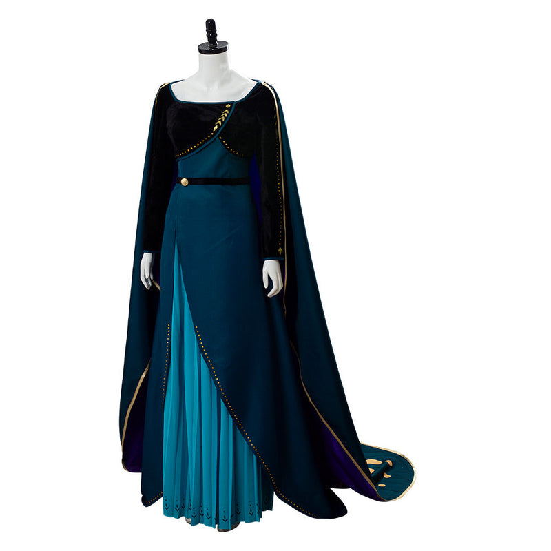 VeeGet VeeGet Frozen 2 Queen Anna Coronation Gown Dark Green Dress Cosplay Costume