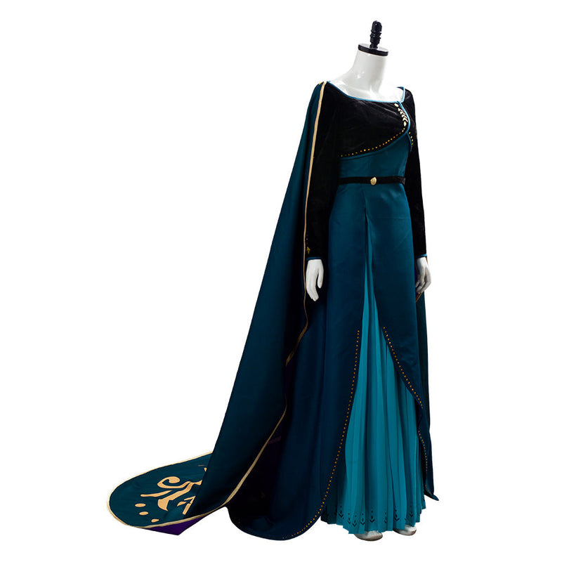 VeeGet VeeGet Frozen 2 Queen Anna Coronation Gown Dark Green Dress Cosplay Costume