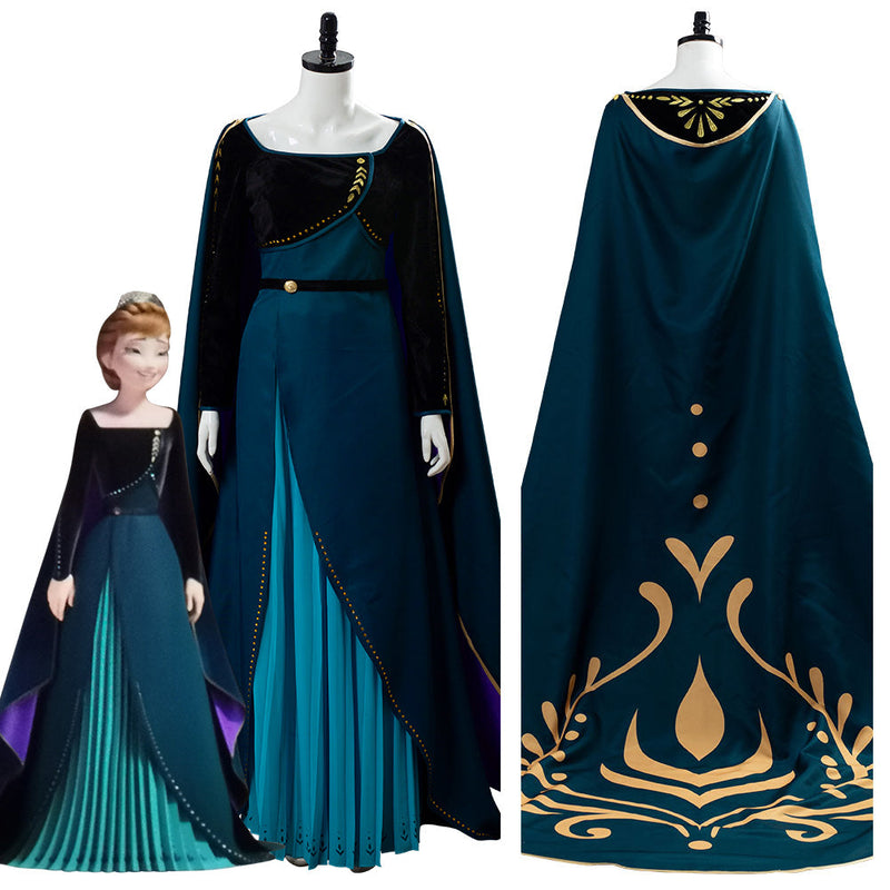 VeeGet VeeGet Frozen 2 Queen Anna Coronation Gown Dark Green Dress Cosplay Costume