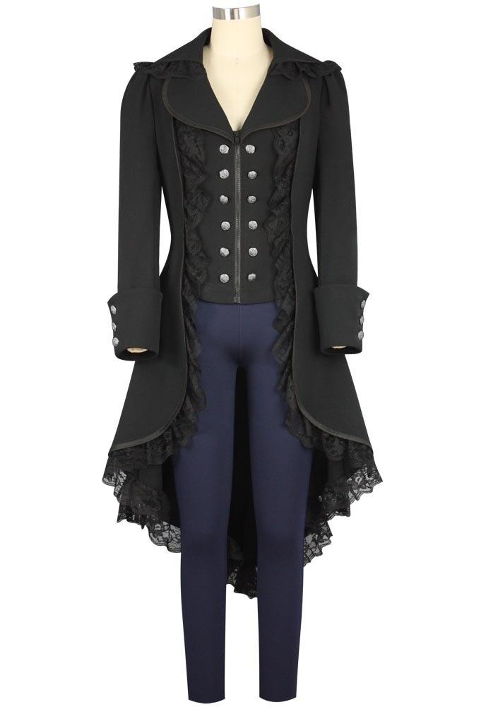 VeeGet Steampunk Black Tailcoat Victorian Gothic Cosplay Costume Female Ver.