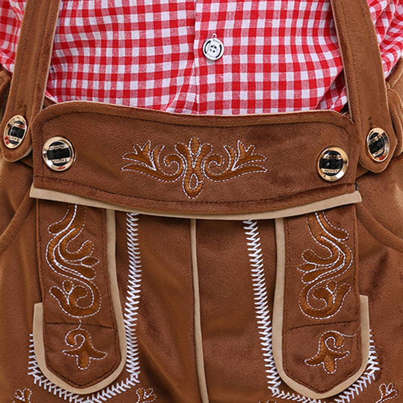 Prettycos Oktoberfest-Bavarian costume, cotton shirt with lederhosen for Carnival Rouge + Marron 150 / 160 cm