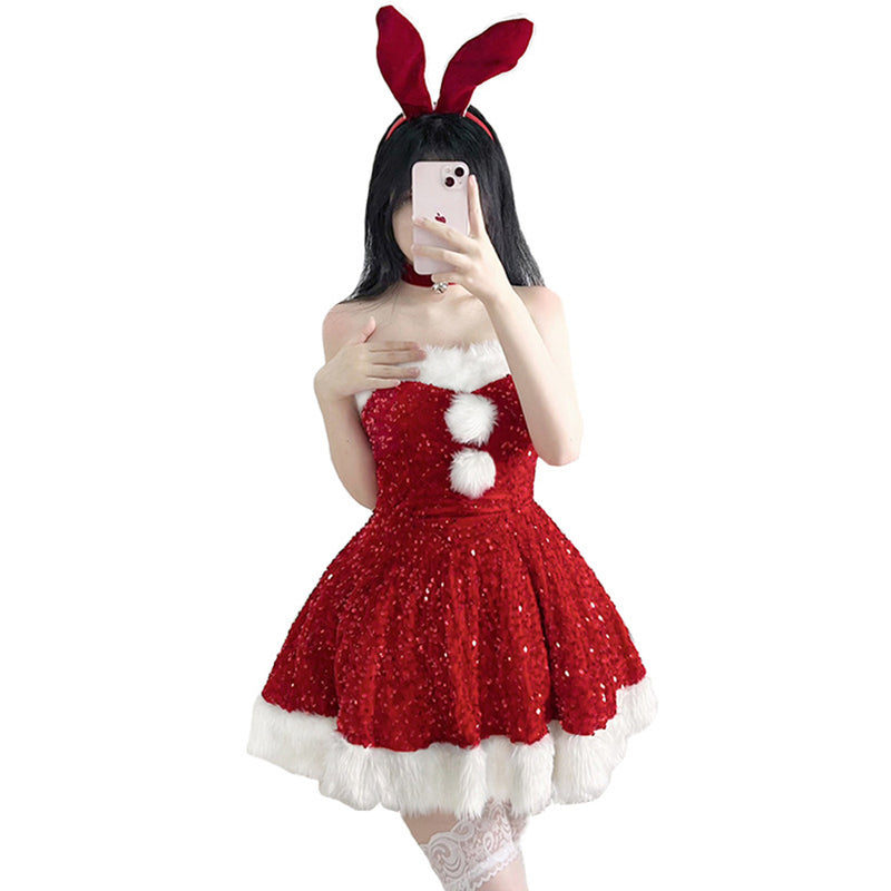 2023 Christmas Costume Lady Santa Claus Cosplay Costumes Winter Bunny Girl Dress Disguise Adult Women Halloween Party Dress Up