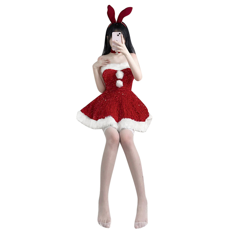 2023 Christmas Costume Lady Santa Claus Cosplay Costumes Winter Bunny Girl Dress Disguise Adult Women Halloween Party Dress Up