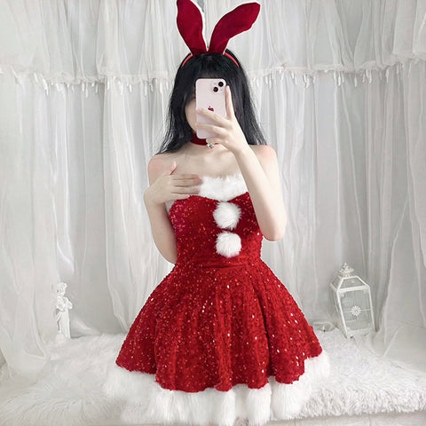 2023 Christmas Costume Lady Santa Claus Cosplay Costumes Winter Bunny Girl Dress Disguise Adult Women Halloween Party Dress Up