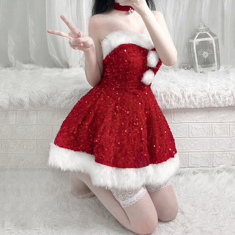 2023 Christmas Costume Lady Santa Claus Cosplay Costumes Winter Bunny Girl Dress Disguise Adult Women Halloween Party Dress Up