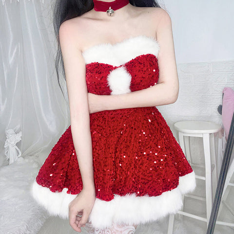 2023 Christmas Costume Lady Santa Claus Cosplay Costumes Winter Bunny Girl Dress Disguise Adult Women Halloween Party Dress Up