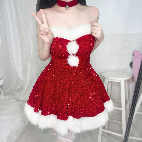 2023 Christmas Costume Lady Santa Claus Cosplay Costumes Winter Bunny Girl Dress Disguise Adult Women Halloween Party Dress Up