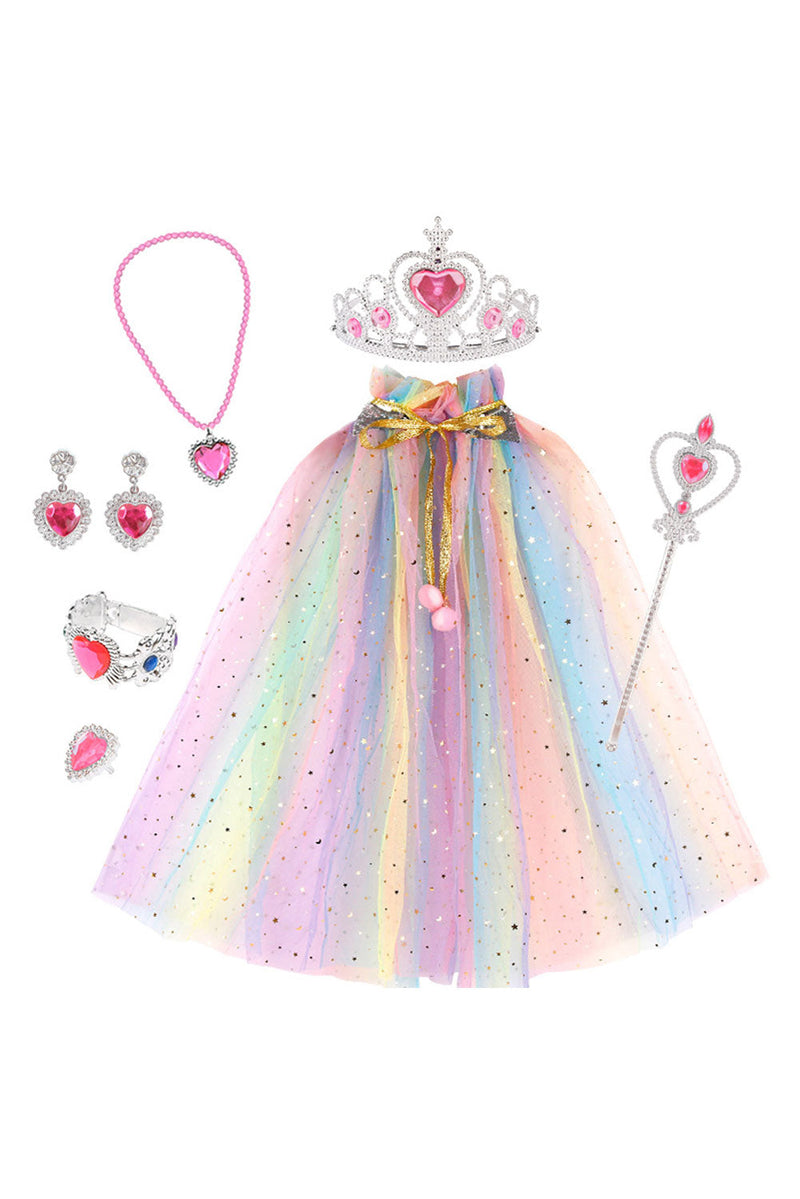 VeeGet Princess Kids Girls Cosplay Cloak Crown Bag Necklace Earrings Set  Fantasia Halloween Carnival Party Disguise Costume Accessories