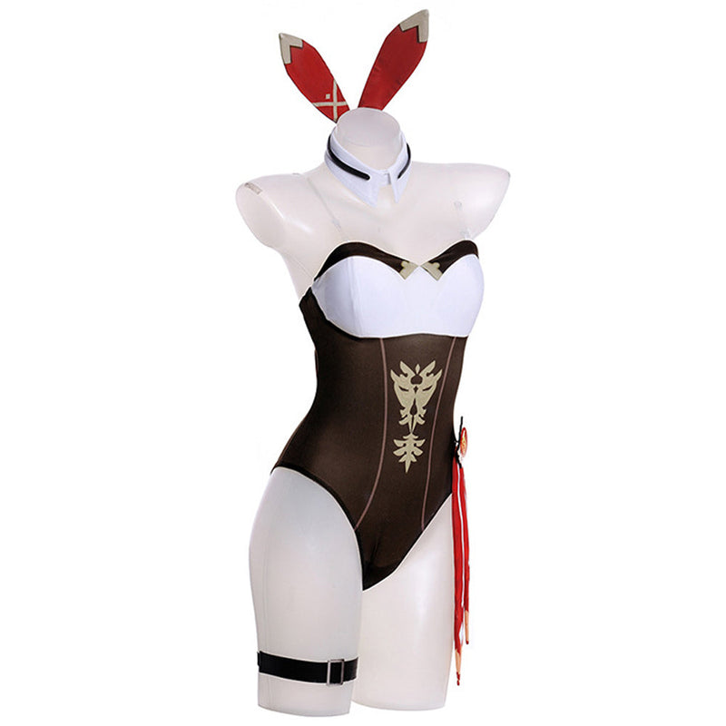 VeeGet Genshin Impact Amber Cosplay Costume Bunny Girls Costume Outfits for Halloween Carnival Party Suit