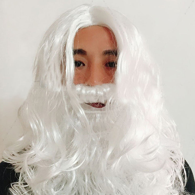 VeeGet Christmas Santa Claus Beard and Wig Set Cosplay Costume Prop Halloween Carnival Party Suit