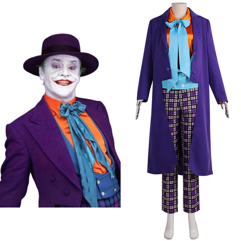 VeeGet Batman 1989 the joker Jack Nelson Joker Purple Suit Hat Cosplay Costume