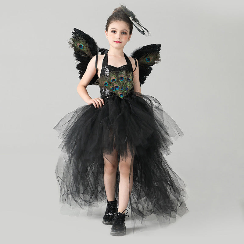 VeeGet Kids Gilrs Peacock Cosplay Costume Tutu Dress Outfits Halloween Carnival Party Disguise Suit