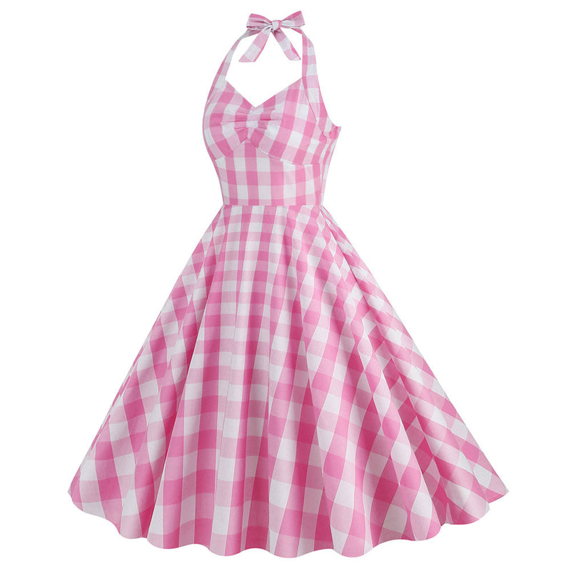 BarB Pink Style Margot Pink Plaid Dress Summer Beach Halloween Carnival Cosplay Costume BarBStyle