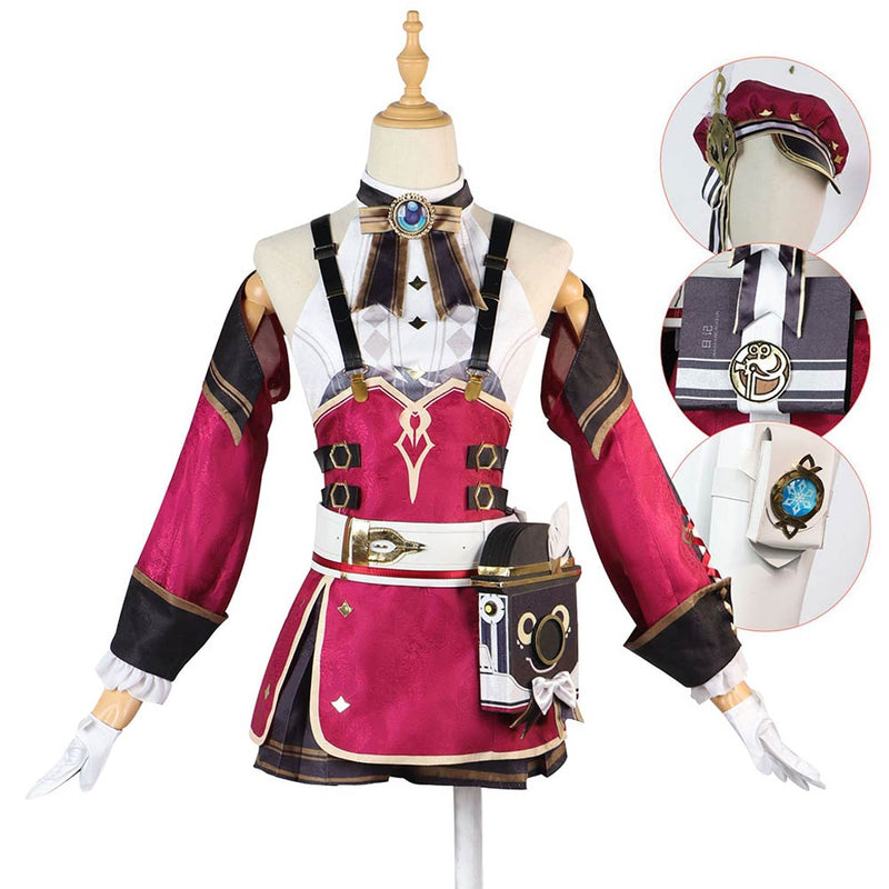 VeeGet Genshin Impact Charlotte Costume Outfits for Halloween Carnival Party Cosplay Costume