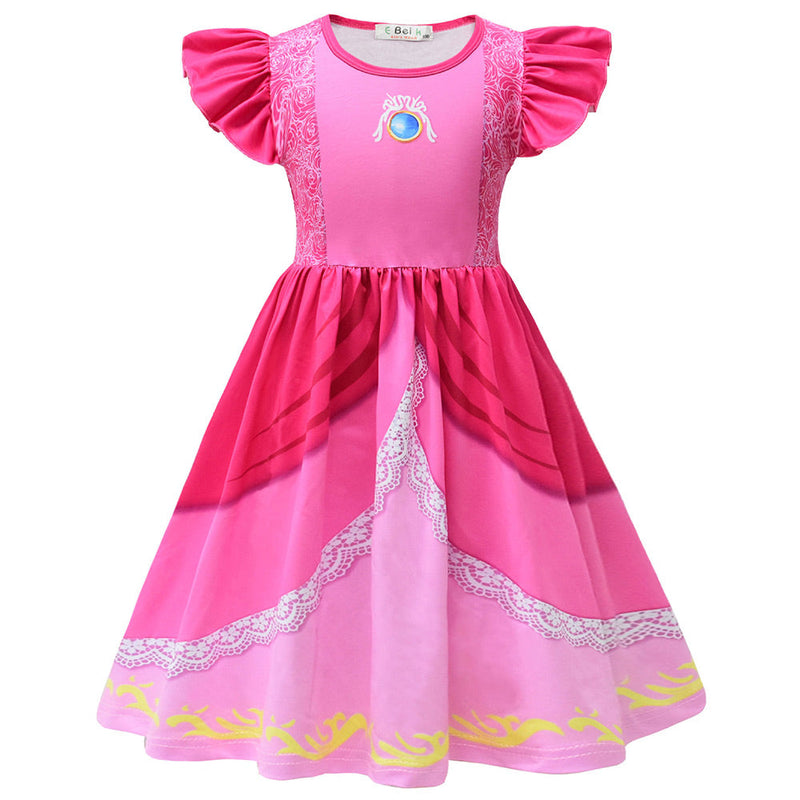 VeeGet Kids The Super Mario Bros. Princess Peach Kids Girls Cosplay Dress Halloween Carnival Party Suit