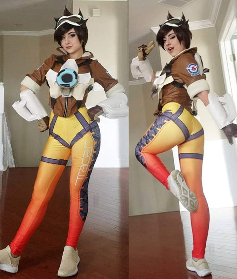 VeeGet Overwatch OW Tracer Lena Oxton Outfit Battle Suit Cosplay Costume