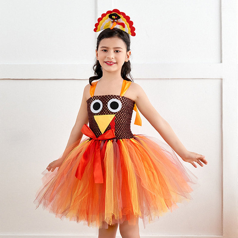 VeeGet Thanks Giving Day Turkey KIds Girls TUTU Dress Cosplay Dress Halloween Carnival Costume Dress Up GirlKidsCostume