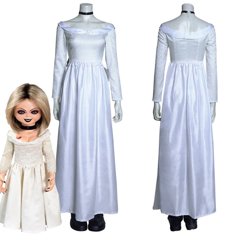 VeeGet VeeGet Bride of Chucky Tiffany Long Dress Outfits Halloween Carnival Suit Cosplay Costume