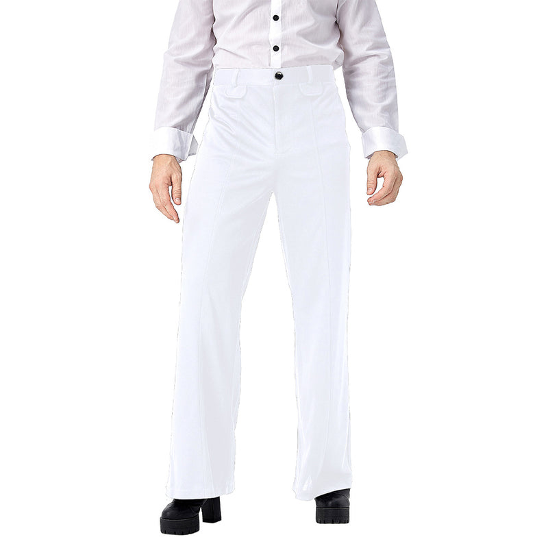 70s men‘s retro white bell bottom pants Cosplay Costume Outfits Halloween Carnival Suit