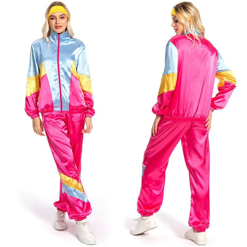 80s 90s Legging Cosplay Costume Women Sportwear Jacket Pants  Headband Outfits Halloween Carnival Suit Women 80s Costume 2 Piece Windbreaker Outfits