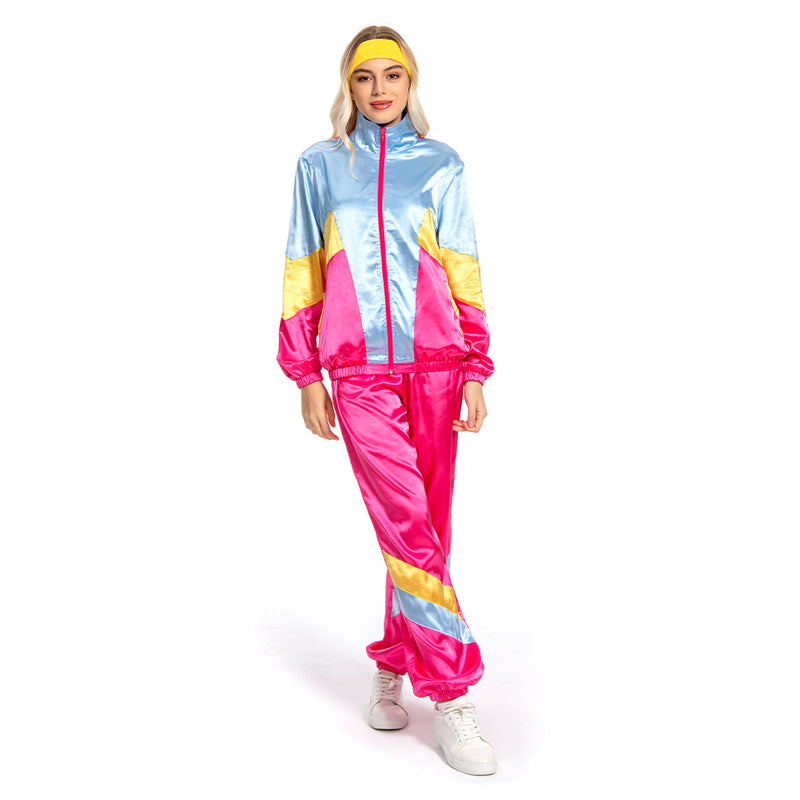 80s 90s Legging Cosplay Costume Women Sportwear Jacket Pants  Headband Outfits Halloween Carnival Suit Women 80s Costume 2 Piece Windbreaker Outfits