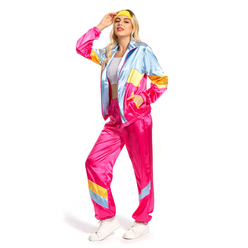 80s 90s Legging Cosplay Costume Women Sportwear Jacket Pants  Headband Outfits Halloween Carnival Suit Women 80s Costume 2 Piece Windbreaker Outfits