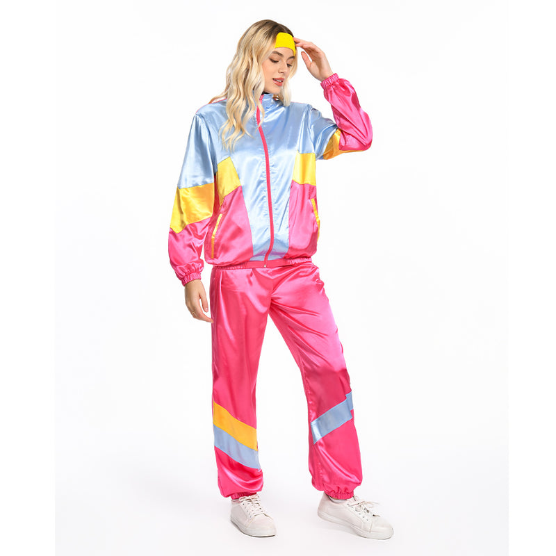 80s 90s Legging Cosplay Costume Women Sportwear Jacket Pants  Headband Outfits Halloween Carnival Suit Women 80s Costume 2 Piece Windbreaker Outfits