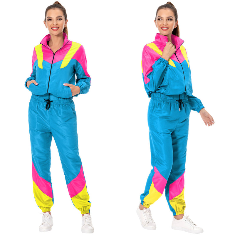 80S 90S Retro hip-hop  Cosplay Costume Adult Women  Jacket Pants Sportwear Outfits Halloween Carnival Party Suit 80s women tracksuit