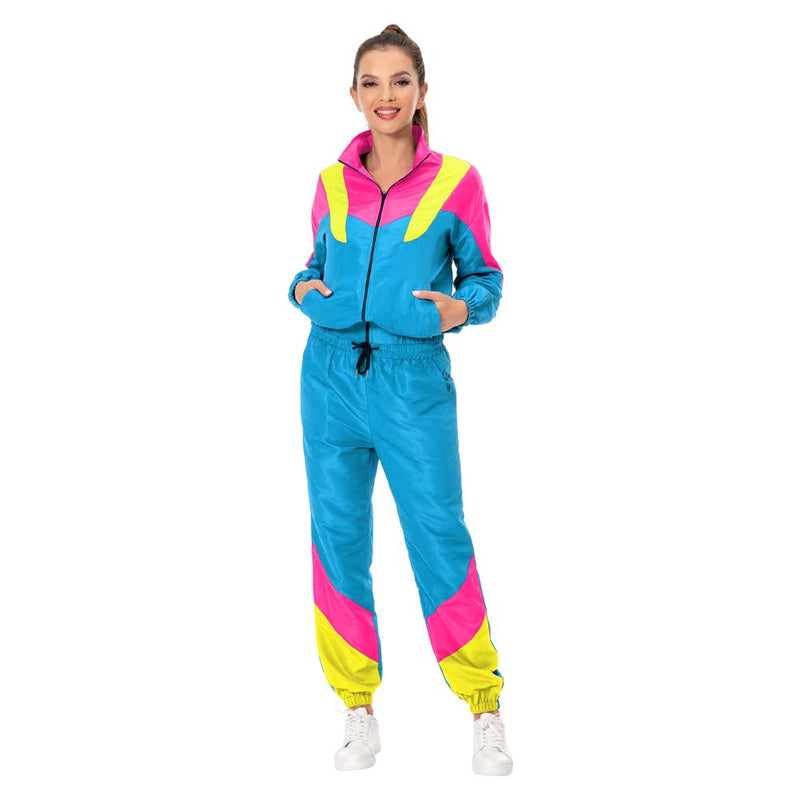 80S 90S Retro hip-hop  Cosplay Costume Adult Women  Jacket Pants Sportwear Outfits Halloween Carnival Party Suit 80s women tracksuit