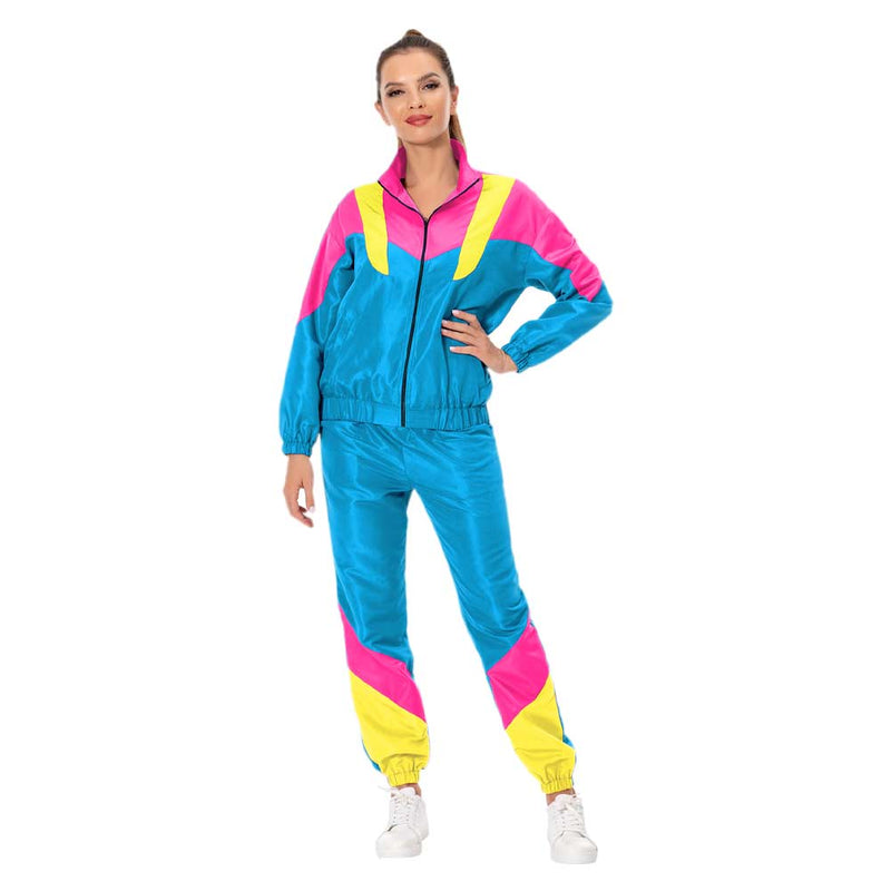 80S 90S Retro hip-hop  Cosplay Costume Adult Women  Jacket Pants Sportwear Outfits Halloween Carnival Party Suit 80s women tracksuit