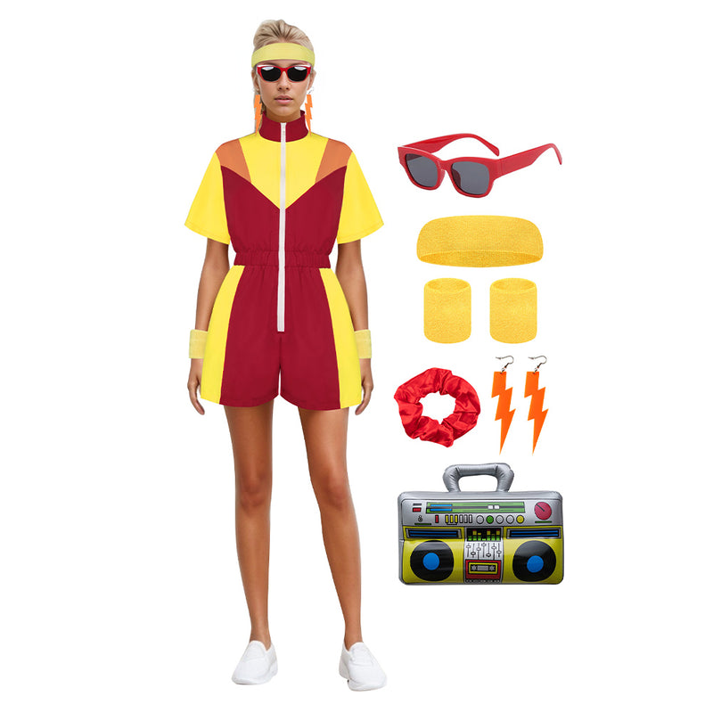 80s 90s Track Suits Set Cosplay Costume Outfits Halloween Carnival Suit Women's One Piece Set Colored sportswear