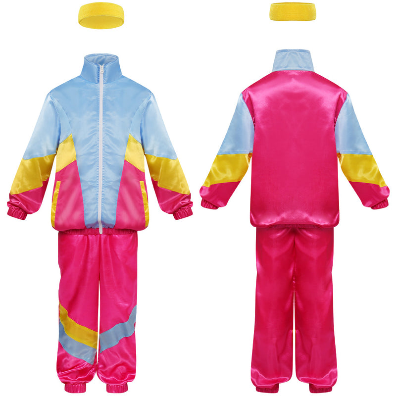 80s Kids Children Retro Cosplay Costume Jacket Coat Pants Headband Outfits Halloween Carnival Party Suit children tracksuit