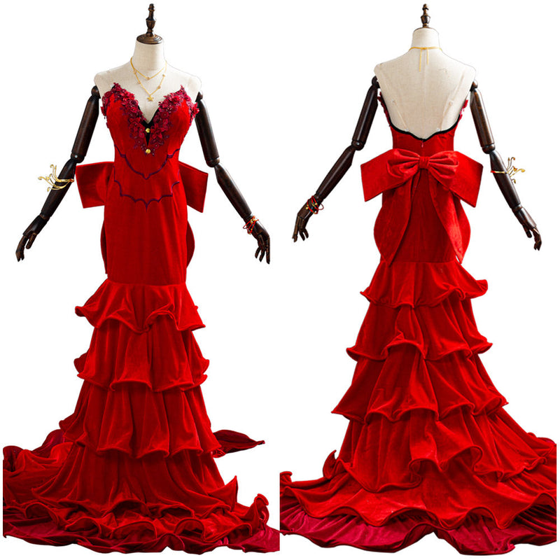 VeeGet VeeGet Final Fantasy Costume Remake Aerith Aeris Gainsborough Red Party Dress Halloween Costume