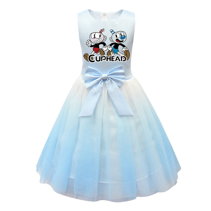 VeeGet Cuphead Kids Girls Cosplay Costume Dress Outfits Halloween Carnival Party Suit