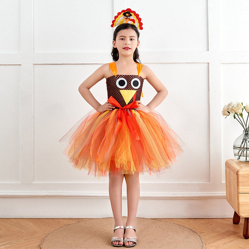 VeeGet Thanks Giving Day Turkey KIds Girls TUTU Dress Cosplay Dress Halloween Carnival Costume Dress Up GirlKidsCostume