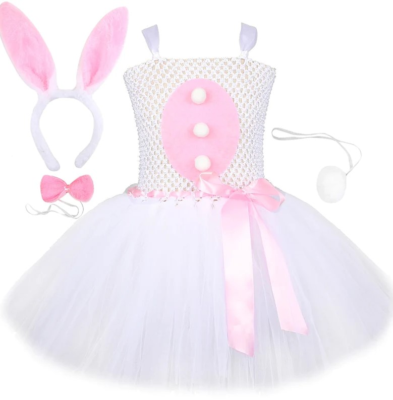 VeeGet Easter Bunny Tutu Dress Kids Girls Cosplay Dress Halloween Carnival Costume Dress Up