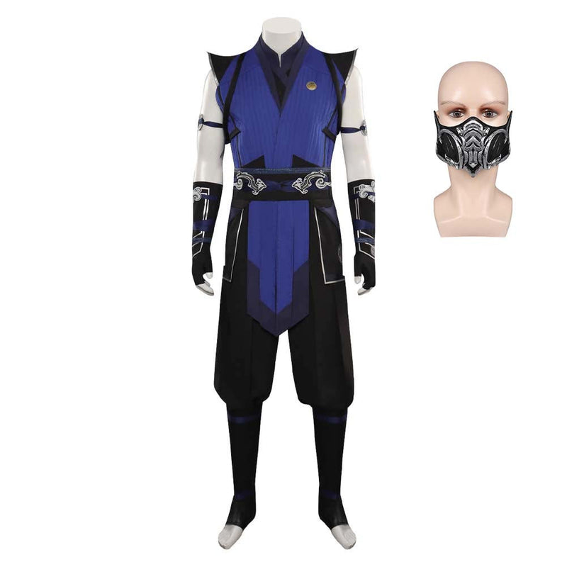 VeeGet Mortal Kombat Sub-Zero Blue Top Pants Mask Full Costumes for Carnival Halloween Costume