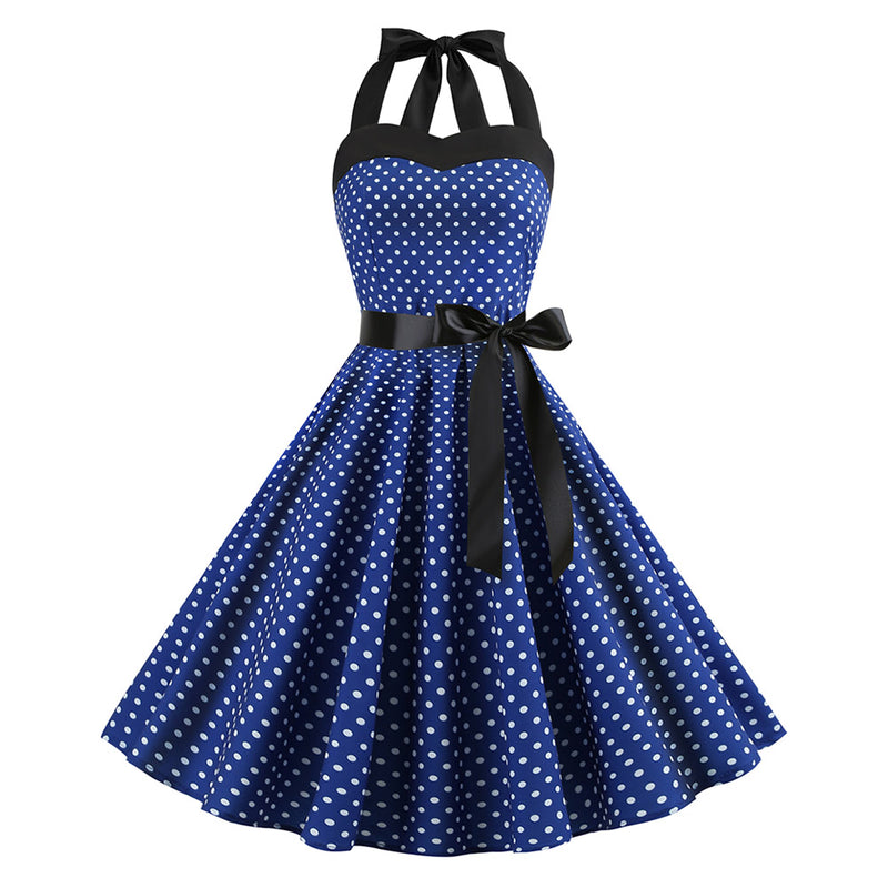 Adult Women Retro Hepburn Vintage Printing Party Dress Cosplay Costume Halloween Carnival Suit