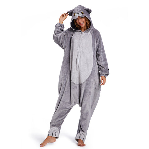 Adults Animal Pajamas Cartoon British Shorthair Cat Onesies Women Men Warm Flannel Hooded Sleepwear