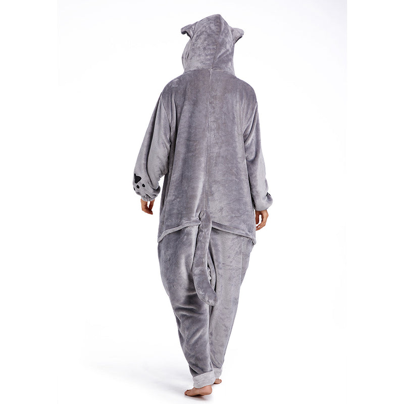 Adults Animal Pajamas Cartoon British Shorthair Cat Onesies Women Men Warm Flannel Hooded Sleepwear
