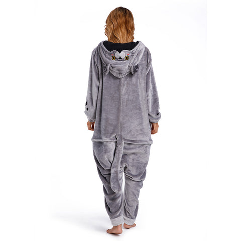 Adults Animal Pajamas Cartoon British Shorthair Cat Onesies Women Men Warm Flannel Hooded Sleepwear