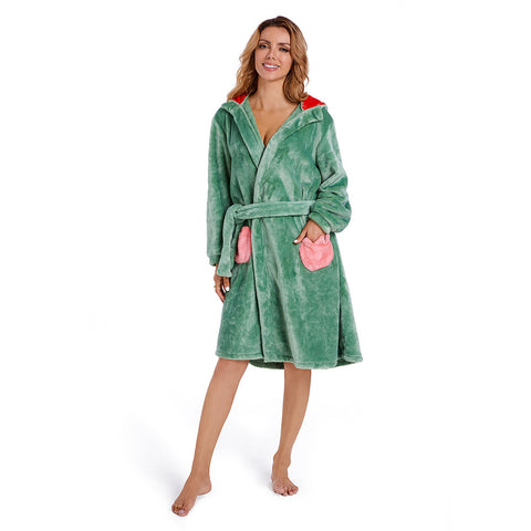 Adults Animal Pajamas Cartoon Dinosaur  Bathrobe Women Men Warm Flannel Sleepwear Robe Gown