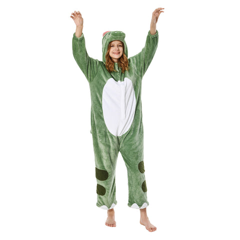 Adults Animal Pajamas Cartoon Dinosaur Onesies Women Men Warm Flannel Hooded Sleepwear